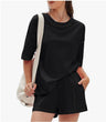 Zevrila Summer New Solidcolor Shortsleeve And Shorts Set